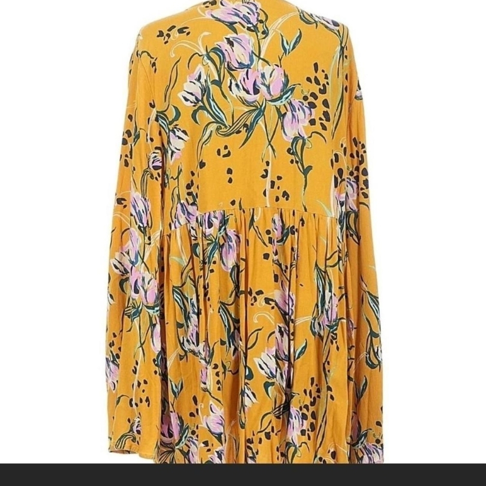 Free People Mustard Floral V-Neck Mini Dress - Picture 2 of 5